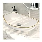MEJE 56 x 40 CM LUXURY GOLD Rand Ovales Gefäß, Waschbecken über der Theke, Porzellan-Keramikgefäß, Waschbecken,…