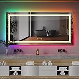 LUVODI Badezimmerspiegel mit RGB Beleuchtung: 120x60 cm Smart Badspiegel Wandspiegel mit 4 Touchschalter…