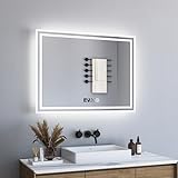 BD-Baode LED Spiegel Wandspiegel 60x80cm Badspiegel mit Beleuchtung und Uhr 3 Arten von Licht Rechteckiger…