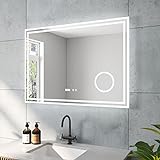 ESSENS-Serie Lichtspiegel 100x70 cm LED Spiegel Eckig mit indirekte Beleuchtung Kaltweiß 6400K Kosmetikspiegel…