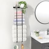 Luxspire Handtuchhalter Wand mit Ablage, 2 Ebenen 80 cm Handtuchregal Bad mit 4 Haken Gästehandtuchhalter…