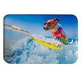 A.Monamour rutschfest Saugfähig Badematte Hunde Surfen Auf Einem Wellen Blauen Meer Mit Sonnenbrille…