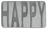 WENKO Badematte Memory, rutschhemmend, flauschiger Badteppich in Grau mit Schriftzug Happy für Badezimmer…