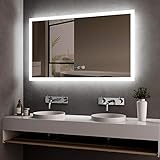 KOBEST LED Wandspiegel 100x60cm Spiegel mit Beleuchtung, Badezimmerspiegel mit Touchschalter+ Uhr+ 3 Lichtfarbe IP44 Energiesparend