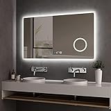 KOBEST Wandspiegel Spiegel mit Beleuchtung LED Spiegel 100x60cm Badspiegel mit Touchschalter + Uhr +…