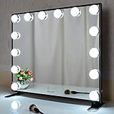 Beautme Hollywood Make-up-Spiegel mit LED-Lichtern, Touch-Steuerung, großer Kosmetikspiegel mit Dimmer-LED-Leuchten, Aluminiumrahmen, Tischplatte oder Wandmontage, Kosmetikspiegel Schwarz