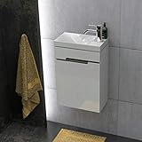 Quentis Badmöbel Gäste-WC Set Sivas, Breite 40 cm, Waschbecken mit Unterschrank, weiß glänzend, Waschbeckenunterschrank montiert