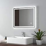 EMKE Badspiegel mit Beleuchtung 50x60cm mit Beschlagfrei, Touchschalter, Kaltweiß Lichtspiegel IP44…