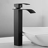 Wasserhahn für Badezimmer, Waschbecken, hoher Wasserfall mit heißem und kaltem Wasser aus Messing (schwarz)