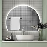 Badspiegel 80×60cm Halbkreis 3 Lichfarbe dimmbar Memory Wand/Touchschalter Anti-Beschlag Badezimmerspiegel…