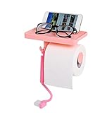 Demarkt Toilettenpapierhalter ohne Bohren WC Papierhalter PE mit Ablage für Handy (Rosa)