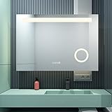 MEESALISA Lisa LED Badspiegel 80x60cm mit Beleuchtung Lichtspiegel Badezimmerspiegel mit Steckdose Uhr…