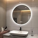 S'AFIELINA Badspiegel mit Beleuchtung Rund 80cm LED Badspiegel mit Touchschalter Badezimmerspiegel Rund…