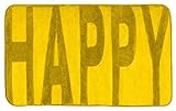 WENKO Badematte Memory, rutschhemmend, flauschiger Badteppich in Gelb mit Schriftzug Happy für Badezimmer…