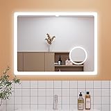Aica Sanitär Badspiegel LED 80×60cm Uhr Schminkspiegel 3 Lichfarbe dimmbar Anti-Beschlag Spiegel mit…