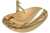 Rea Waschbecken Waschtisch Aufsatzwaschbecken Keramik Handwaschbecken Aufsatz Waschschale Oval Gold…
