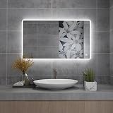 MIQU Badspiegel LED 120x70 cm Badezimmerspiegel mit Beleuchtung kaltweiß 6500K Lichtspiegel großer Wandspiegel…