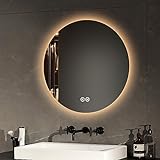 EMKE Badspiegel mit Beleuchtung Rund 50cm Badezimmerspiegel mit 3 Lichtfarbe dimmbar, Touch, Speicherfunktion…