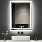 Boromal Badspiegel Dimmbar 50x70cm Badspiegel mit Beleuchtung und Uhr 3 Lichtfarbe 3000-6500K Kaltweiß…
