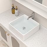 Logmey Badezimmer-Gefäß-Spüle, quadratisch, 38,1 x 38,1 cm, oberhalb der Theke, weißes Porzellan-Keramik-Waschbecken,…