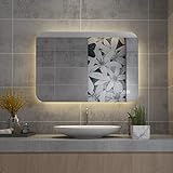 MIQU Badspiegel LED 80 x 60 cm Badezimmerspiegel mit Beleuchtung warmweiß/kaltweiß 3000-6000K dimmbar…