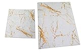 CARPETIA Badematte Badgarnitur Set 2-teilig Duschvorleger Badteppich waschbar marmor Weiss Gold Größe 50x60cm + 60x100 cm