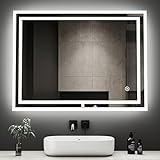 Boromal Badspiegel mit Beleuchtung 40x60cm Wandspiegel 3 Lichtfarbe 3000-6400K kaltweiß Neutral Warmweiß…