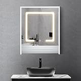 OFCASA Badezimmer-Spiegelschrank mit 1 Tür, mit LED-Lichtern, Wandmontage, Badezimmerschrank mit verstellbaren…