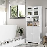 HOCSOK Badezimmerschrank Badschrank mit offenem Fach und 4 Türen Küchenschrank aus Holz mit Verstellbarer…