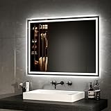 EMKE LED Badspiegel 80x60cm LED Wandspiegel mit Beleuchtung Warmweißes Licht und Kaltesweißes Licht…