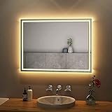 S'AFIELINA LED Badspiegel 80 × 60 cm Spiegel mit Beleuchtung Wandspiegel mit Touch-Schalter 3 Lichtfarbe 3000-6400K Kaltweiß Neutral Warmweiß Lichtspiegel IP44 Energiesparend