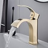 Wasserhahn Hot Cold Basin Wasserhahn Badezimmer Wasserfall Bürste Gold Waschbecken Wasserhahn Einhebel…