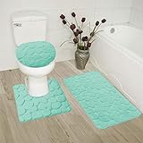 Luxury Home Collection 3-teiliges Badezimmerteppich-Set, mit Steinprägung, einfarbig, Memory-Schaum,…
