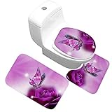 Kjhds Schmetterlingsdruck Badezimmer Dreiteilige Teppichmatte Toilette Toilette Wasserabsorbierende…