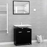 vidaXL Badmöbel Set Spiegel Waschbeckenunterschrank Badschrank Badezimmermöbel Unterschrank Waschtischunterschrank Badezimmerschrank Schwarz Spanplatte