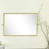 96 x 61 cm, horizontal, modern, modern, gebürstet, goldfarben, drehbar, rechteckig, Badezimmerspiegel,…