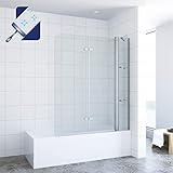 AQUABATOS® 150 x 140 cm Duschtrennwand für Badewanne Badewannenfaltwand mit Festteil und Eckregalen…