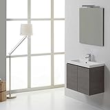 KIAMAMI VALENTINA Sospeso Badezimmerschrank 60cm 2 Türen Grau, Waschbecken aus Harz, Spiegel mit Lampe…