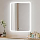 Boromal LED Badspiegel mit Beleuchtung und Uhr 50x70cm Badezimmerspiegel mit Beleuchtung 3 Lichtfarbe…