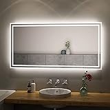 S'AFIELINA LED Badspiegel 60 × 120 cm Spiegel mit Beleuchtung Wandspiegel mit Druckknopfschalter + Beschlagfrei Kaltweiß Lichtspiegel und Warmweißes Licht Badezimmerspiegel IP44 Energiesparend