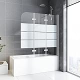 Duschwand für Badewanne 120 x 140 cm 3 teilig faltbar Querstreifen Alpinweiß 6 mm Sicherheitsglas ESG…