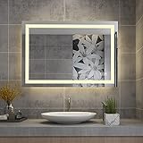 MIQU Badspiegel LED 90 x 60 cm Badezimmerspiegel mit Beleuchtung warmweiß/kaltweiß dimmbar Lichtspiegel…