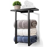 Wellsign Handtuchhalter für Badezimmer, Wandmontage, Metall-Handtuchhalter mit schwarzem Holzregal,…