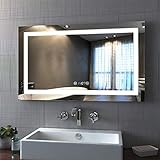 Bath-mann LED Badspiegel 100x60cm mit Beleuchtung kaltweiß Badezimmerspiegel Spiegel mit Touch Lichtschalter, Beschlagfrei, Uhr, Wandspiegel Horizontal Lichtspiegel 6400K