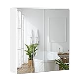 Yaheetech Badezimmerschrank mit 2 Spiegeltüren Hängeschrank Spiegelschrank fürs Bad 2-stufiger Badschrank…