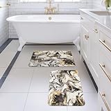 MitoVilla Badezimmerteppich-Set, Schwarz, Gold, 43,2 x 61 cm, Marmor, moderne Badematten für Badezimmer,…