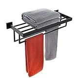 KOKOSIRI Schwarz Regal für Handtuch 24‘’Badezimmer Regal mit Handtuch mit Doppelt der Handtuchhalter…