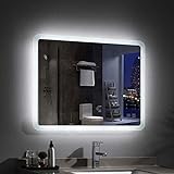 MIQU Badezimmerspiegel 80x60cm LED Badspiegel mit Beleuchtung kaltweiß Lichtspiegel Wandspiegel Touch-Schalter…