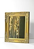elbmöbel 32x27x3cm rechteckiger Wand-Spiegel, handgefertigter Vintage-Antik-Rahmen aus Holz, Gold, inkl. Befestigung