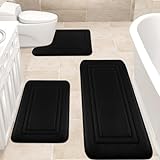 Memory Foam Badezimmerteppich Samt Badematten Sets 3 Stück Ultra Weich Anti-Rutsch und Absorbent Toilettenmatten…